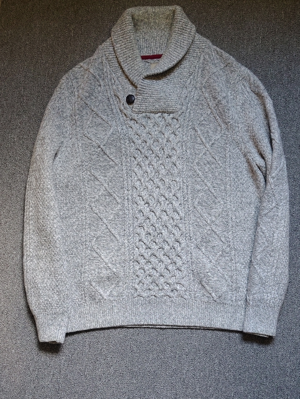Wind River Men's Grey Shawl Collar Cable Knit Sweater